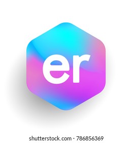 Letter ER logo in hexagon shape and colorful background, letter combination logo design for business and company identity.
