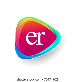 Letter ER logo in triangle shape and colorful background, letter combination logo design for company identity.