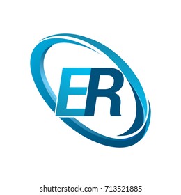letter ER logotype design for company name colored blue swoosh. vector logo for business and company identity.