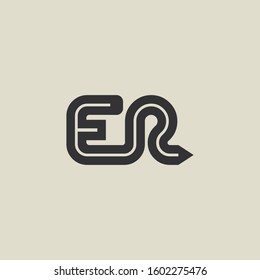 Letter ER pencil shape logo design. Link icon in flat style isolated on grey background. Graphic alphabet symbol for your corporate business identity, website, app, UI. Arts logo design inspiration.