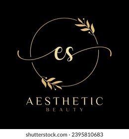 Letter ES Beauty Logo with Flourish Ornament