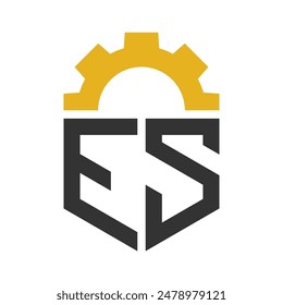 Brief ES Gear Logo Design für Service Center, Repair, Factory, Industrie und Gewerbe, Digital und Mechanical Business