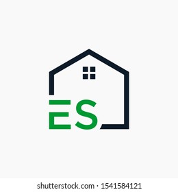 letter ES Line House Real Estate Logo. home initial E S concept. Construction logo template, Home and Real Estate icon. Housing Complex Simple Vector Logo Template. - vector