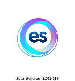 Letter ES logo with colorful circle, letter combination logo design with ring, circle object for creative industry, web, business and company.