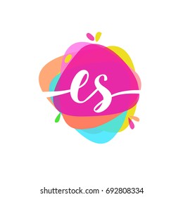 Letter ES logo with colorful splash background, letter combination logo design for creative industry, web, business and company.