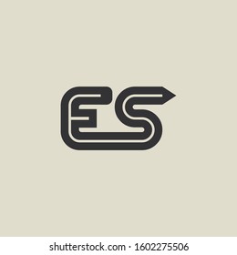 Letter ES pencil shape logo design. Link icon in flat style isolated on grey background. Graphic alphabet symbol for your corporate business identity, website, app, UI. Arts logo design inspiration.