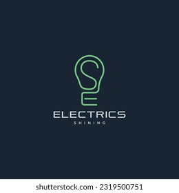 Letter ES, SE with light bulb monoline stylish logo design concept. Vector illustration