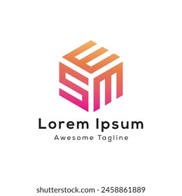 letter esm cube shape logo design