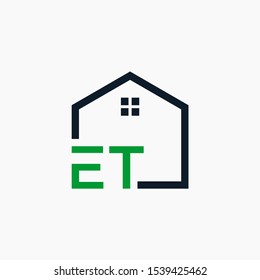 letter ET Line House Real Estate Logo. home initial E T concept. Construction logo template, Home and Real Estate icon. Housing Complex Simple Vector Logo Template. - vector
