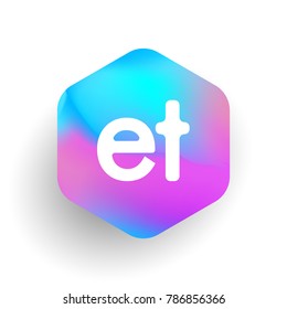 Letter ET logo in hexagon shape and colorful background, letter combination logo design for business and company identity.
