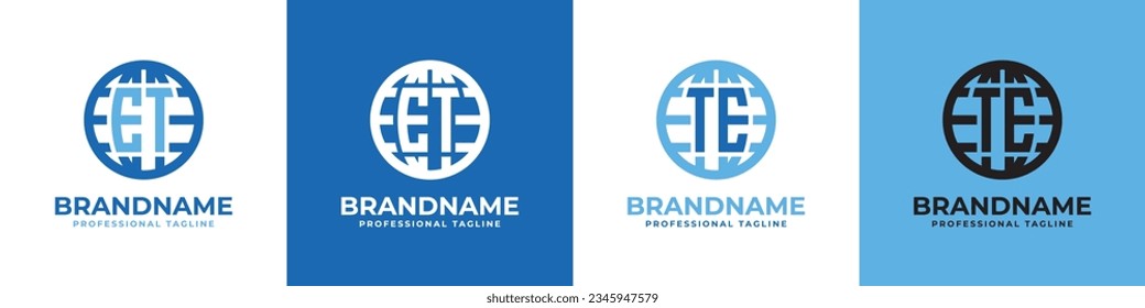 Letter ET and TE Globe Logo Set, suitable for any business with ET or TE initials.