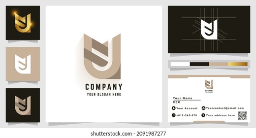 Letter EU or FU monogram logo with business card design