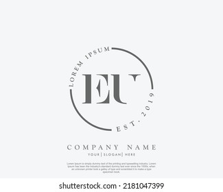 Letter EU Initial handwriting logo with signature and hand drawn style.