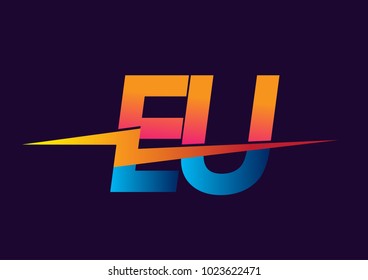 Letter EU logo with Lightning icon, letter combination Power Energy Logo design for Creative Power ideas, web, business and company.