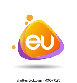Letter EU logo in triangle splash and colorful background, letter combination logo design for creative industry, web, business and company.