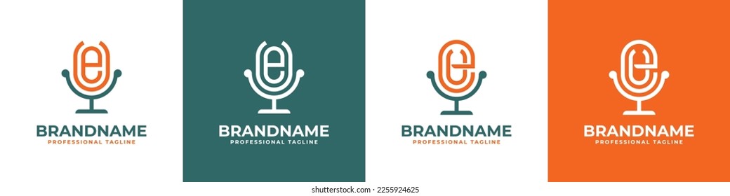 Letter EU or UE Podcast Logo, suitable for any business related to microphone with EU or UE initials.