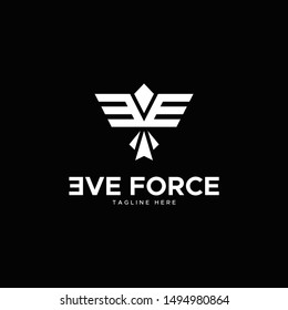 letter E+V+E for EVE FORCE logo design unique