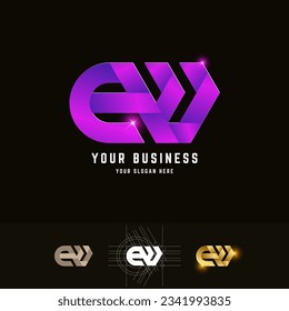 Logo de monograma eW o eV con diseño de método de cuadrícula