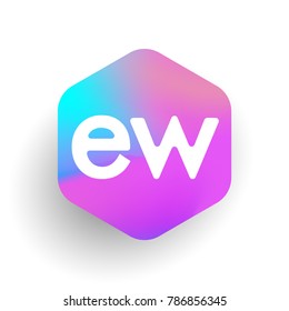 Letter EW logo in hexagon shape and colorful background, letter combination logo design for business and company identity.

