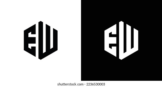 Letter EW Polygon Minimal Logo Design On Black And White Background