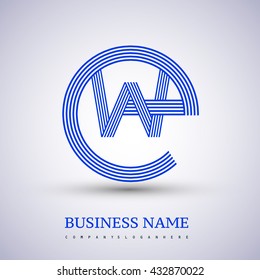 Letter EW or WE linked logo design circle E shape. Elegant blue colored, symbol for your business name or company identity.