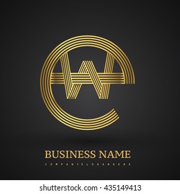 Letter EW or WE linked logo design circle E shape. Elegant golden colored, symbol for your business name or company identity.