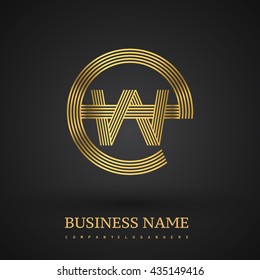 Letter EW or WE linked logo design circle E shape. Elegant golden colored, symbol for your business name or company identity.