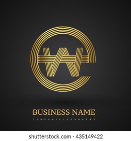 Letter EW or WE linked logo design circle E shape. Elegant golden colored, symbol for your business name or company identity.