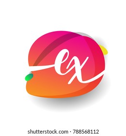Letter EX logo with colorful splash background, letter combination logo design for creative industry, web, business and company.