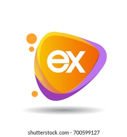Letter EX logo in triangle splash and colorful background, letter combination logo design for creative industry, web, business and company.