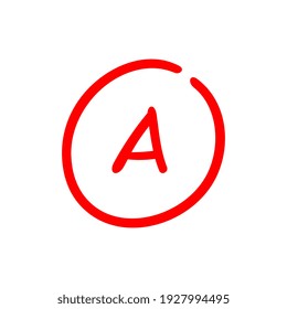 Letter A exam score, grading system in education, hand drawn illustration