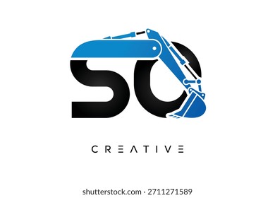 Letra SO Excavator Logotipo de Construção para Engenharia e Industrial Branding Empresa