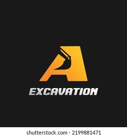 Letter A excavator logo concept template vector.