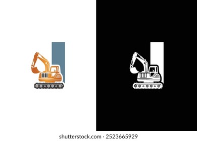 Letra I Vector de Plantilla del logotipo de la excavadora. Vector de logotipo de equipo pesado para empresa de construcción.