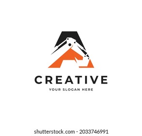 Letter A Excavator Vector Logo. Creative Alphabet Letter A Logo Design