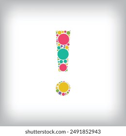 Letter Exclamation mark made of creative colored dots or filled with circles. Creative fonts with unique symbols. Vector illustration.
