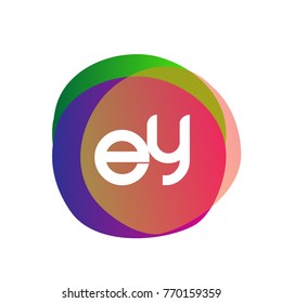 Letter EY logo with colorful splash background, letter combination logo design for creative industry, web, business and company.
