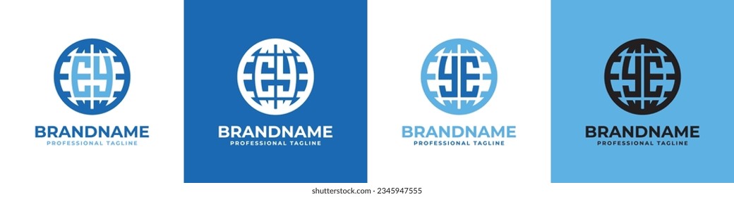 Letter EY und YE Globe Logo Set, geeignet für jedes Geschäft mit EY oder YE Initialen.