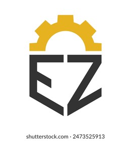 Letter EZ Gear Logo Design for Service Center, Repair, Factory, Industrial, Digital and Mechanical Business