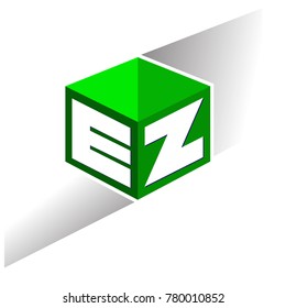 Letter EZ logo in hexagon shape and green background, cube logo with letter design for company identity.
