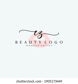 Letra EZ Watercolor Lips Diseño de Logotipo Prehecho, Logotipo para la promoción de marca comercial de artistas de maquillaje, diseño de logotipos Boutique de belleza de color negro, logotipo de caligrafía