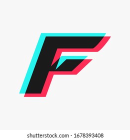 letter F with 3d glitch effect