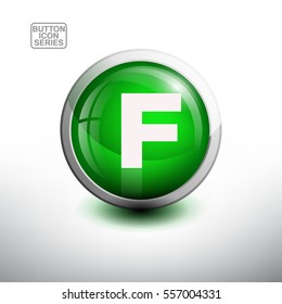 Letter F in 3D Glossy Green Button for web Icon, Education Icon and Alphabet Icon. Vector Illustration