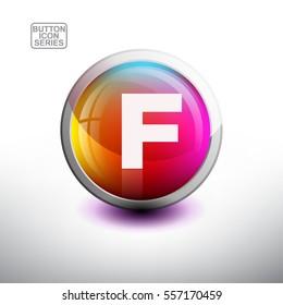 Letter F in 3D Glossy Green Button for web Icon, Education Icon and Alphabet Icon. Vector Illustration