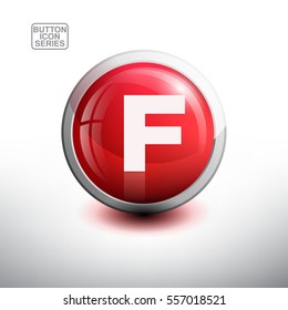 Letter F in 3D Glossy Red Button for web Icon, Education Icon and Alphabet Icon. Vector Illustration