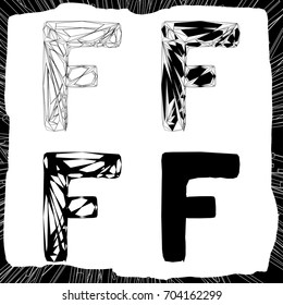 Letter F. 3d and silhouette constructive concept.