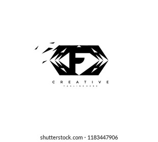 Letter F Abstract Frame Pattern Polygonal Triangle Pixel Logo