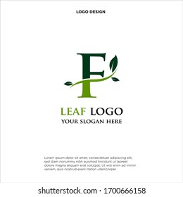 letter F with an abstract leaf and curved line, logo design, isolated on white background.