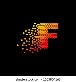 Letter F  Abstract Tehcno Dotted Hexagon Geometry logo icon  design concept with  orange yellow color. Modern concept design letter F for technology business or more brands.