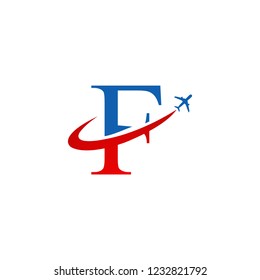 letter with F aeroplane vector Red and Blue